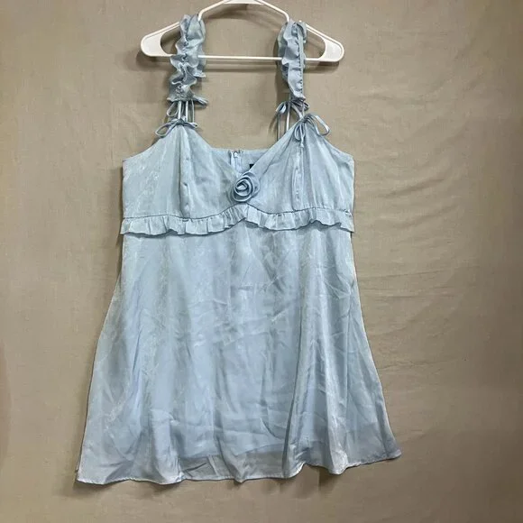 Wild Fable Women XL Light Blue Rosette Mini Babydoll Ruffle Sleeveless Dress - Picture 6 of 13